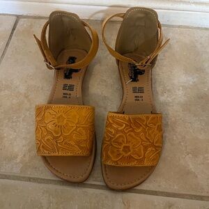Floral Embossed Yellow Sandals